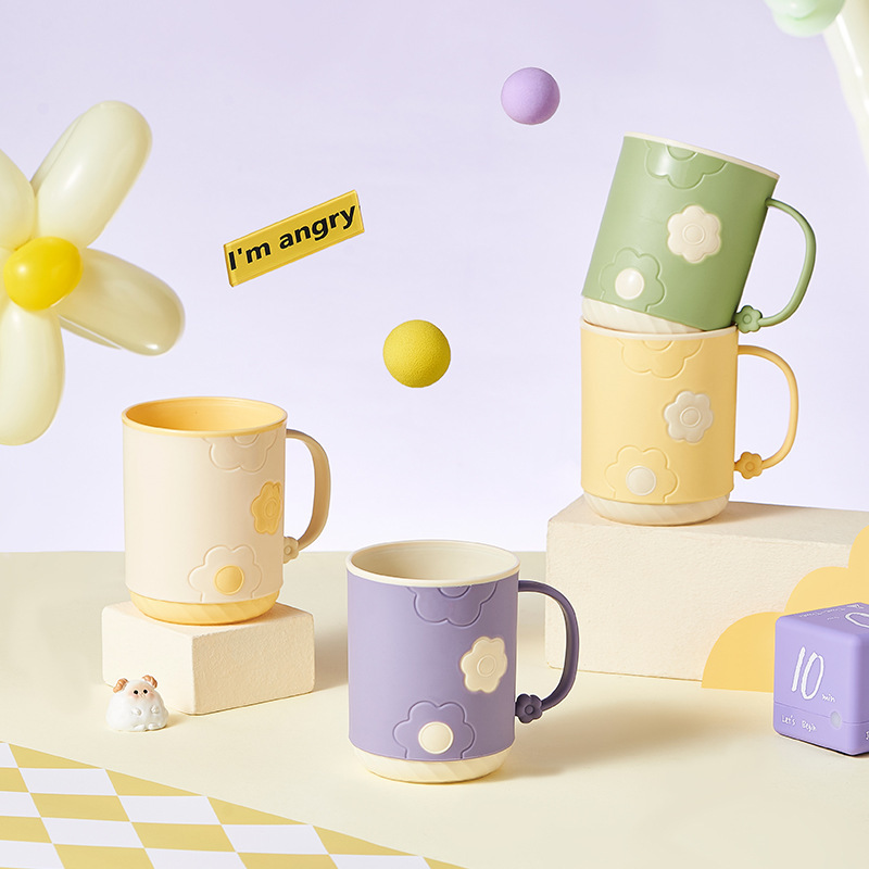 Flores de plástico creativo engrosado taza de enjuague encantador taza de lavado de chicas taza de cepillo de dientes taza de lavado casera taza de agua taza de dientes