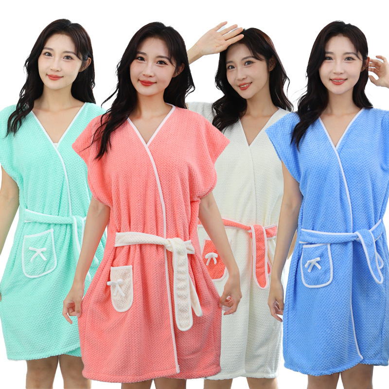Manufacturer Customized Coral Velvet Bathrobe Autumn and Winter Thickeneded Women's Bath Towel Wrap Thickeneded Absorbent Soft Wearable Bath Towel Manufacturer Customized Coral Velvet Bathrobe Autumn and Winter Thickeneded Women's Bath Towel Wrap Thickeneded Absorbent Soft Wearable Bath Towel