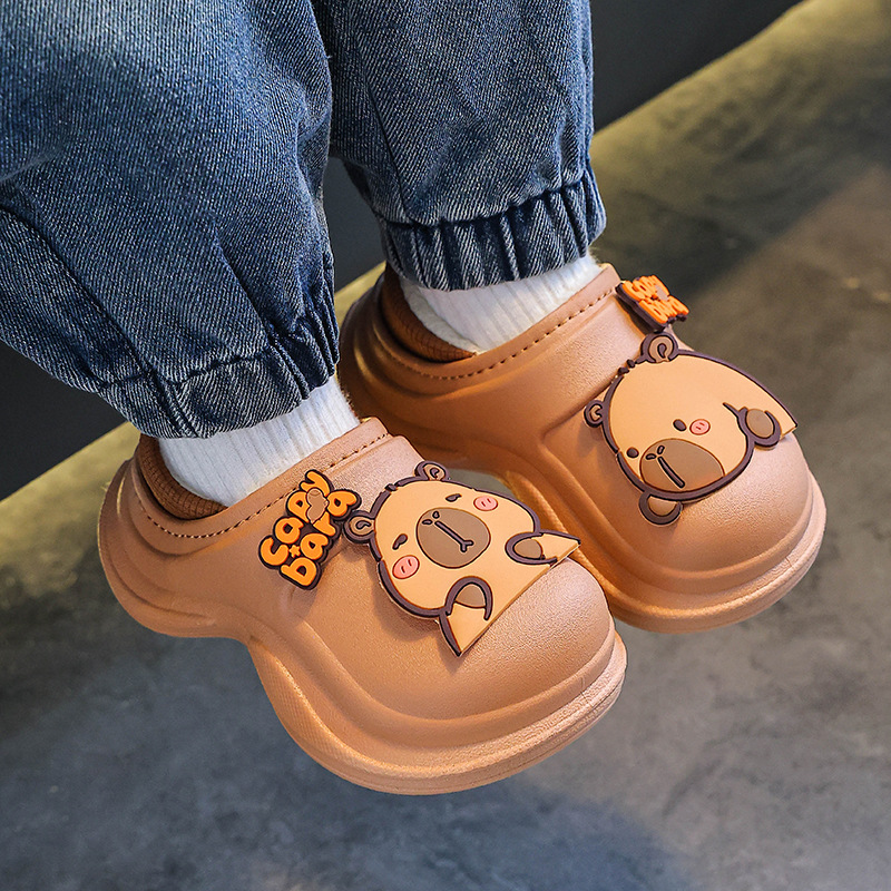 Zapatillas de algodón para niños Capibara, zapatillas de algodón de invierno para niños y niñas, cálidas y impermeables para padres e hijos, bolsas para niños mayores, zapatos de algodón