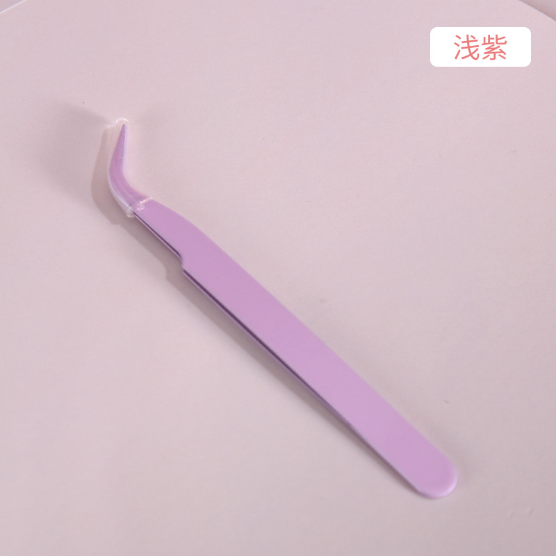 Pinzas para pestañas de acero inoxidable, punta curva, rosa