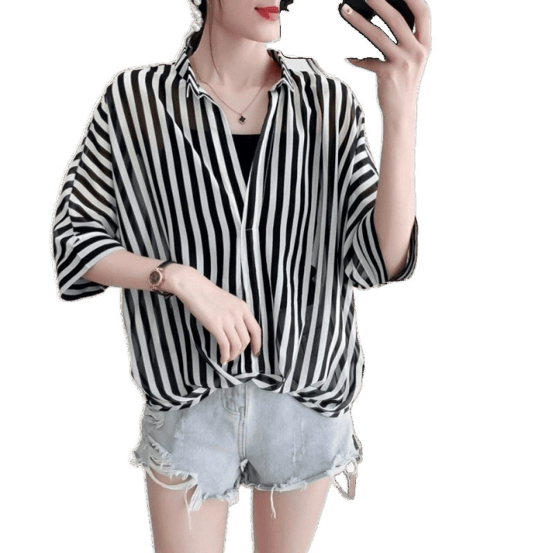 Летний комплект шифоновой рубашки, oversize свободного кроя, эффект подтяжки, женский