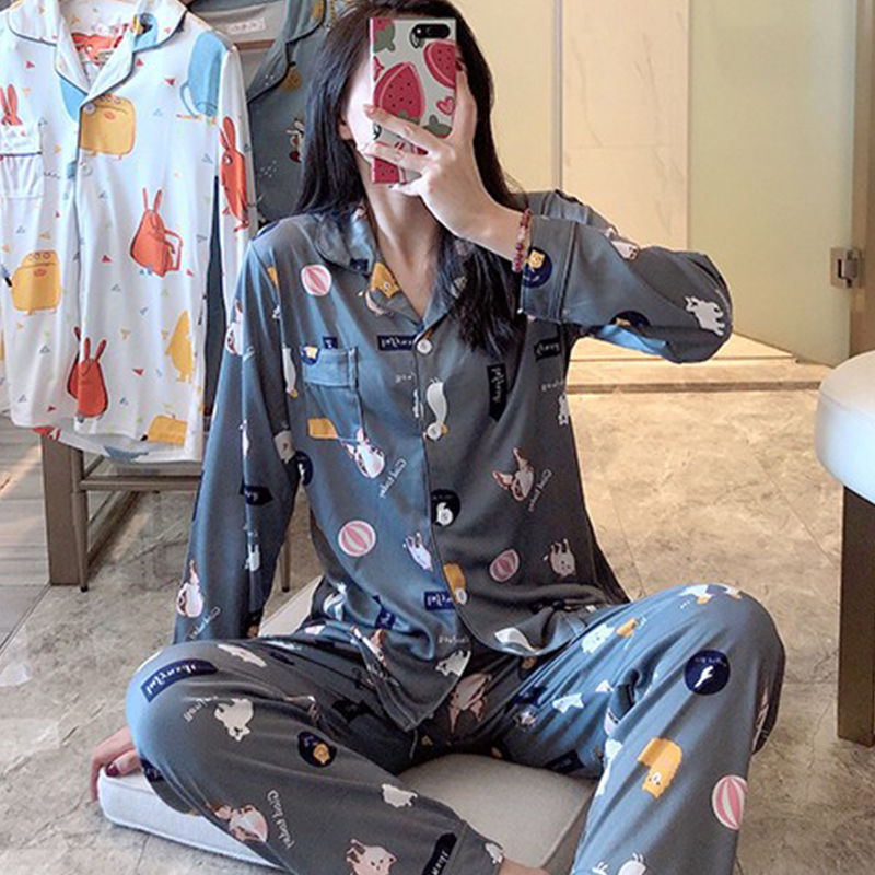 Pijamas de las mujeres de otoño e invierno de manga larga dulce estilo coreano lindo de primavera de las mujeres más el tamaño ropa de confinamiento traje de homewear posparto