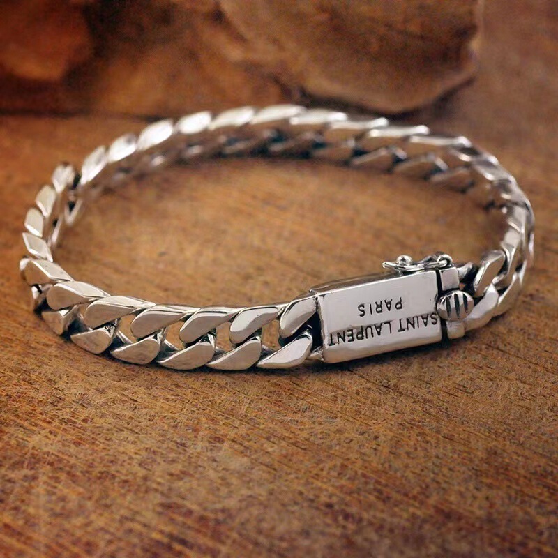 Vintage Thai silver punk Cuban chain woven light horse whip chain men's bracelet personality design trendy hip hop bracelet