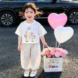 女童夏季套装2026新款儿童彩条小马短袖两件套女孩宝宝夏天防蚊裤