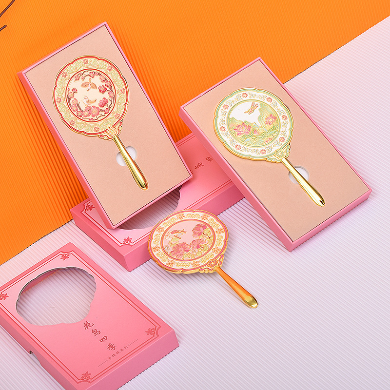 Twelve Flower Patterns Forbidden City Chinese Style Cultural and Creative Small Mirror Portable Mirror Makeup Mirror Long Handle Handheld Mirror Forbidden City Cultural and Creative Products