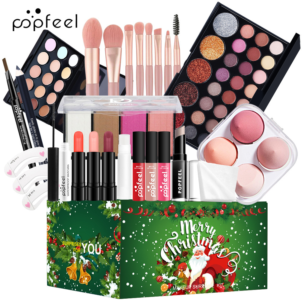 Set de Cosméticos Navideños POPFEEL, Maquillaje para Niñas, Actuación Navideña, Éxito de Ventas Transfronterizo, Sombras de Ojos Coloridas