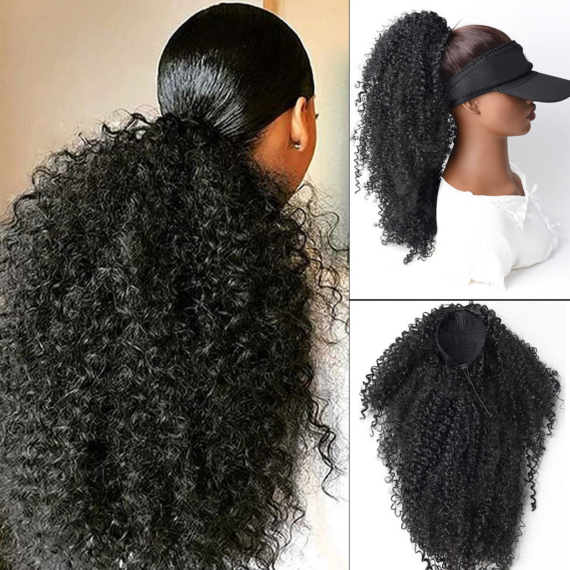 European and American Hot-Selling Wig Ponytail Female Curly African Small Curly Drawstring Ponytail 20inch Chemical Fiber High Temperature Wire Spot Wholesale