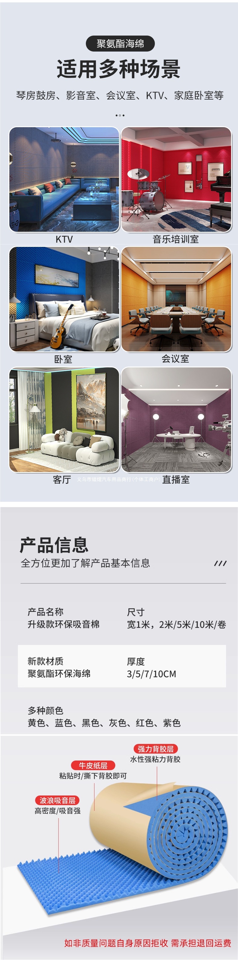 Thickened soundproofing cotton, sound-absorbing cotton, noise-reducing and silent KTV high-density egg cotton, self-adhesive soundproofing wall panels