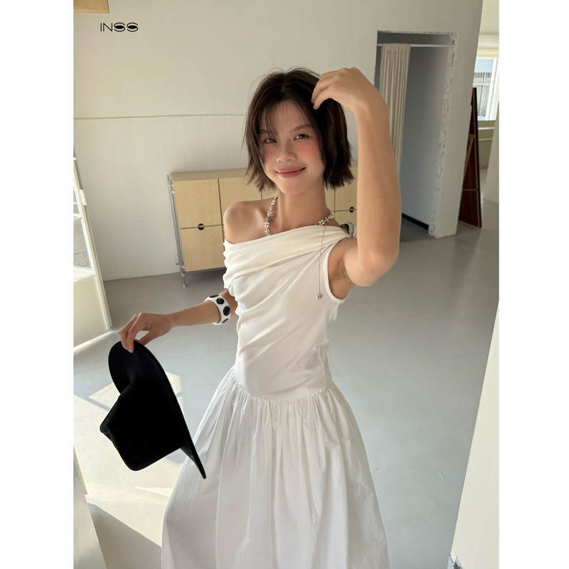 Inss French-Style Off-Shoulder Dress 2026 New Spring Collection Slim-Fit Long Dress for Women # 50733