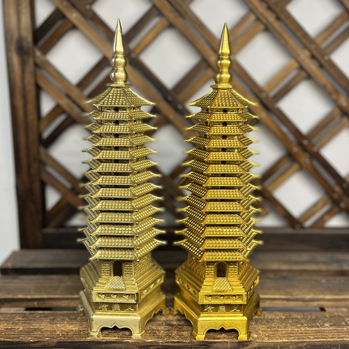 Pure brass Wenchang Tower ornaments 13th floor 13th floor copper tower  student desk office living room furnishings