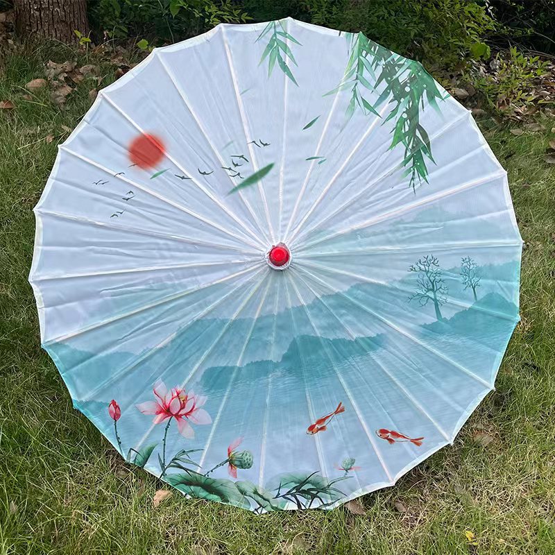 Artesanía paraguas de madera maciza Polo danza paraguas cheongsam paraguas de seda rendimiento paraguas decorativo techo flor paño paraguas aceite papel hanfu paraguas