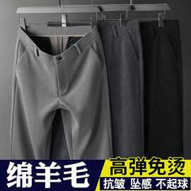 羊毛料西裤男免烫抗皱高端质感直筒2026秋冬厚款宽松商务休闲长裤