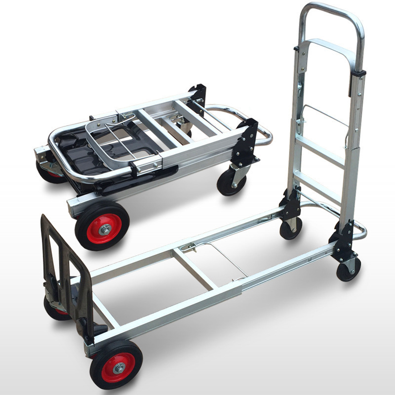Carro de mano de logística plegable telescópico de dos ruedas de transformación de cuatro ruedas multifuncional de aleación de aluminio de tracción de transporte eficiente