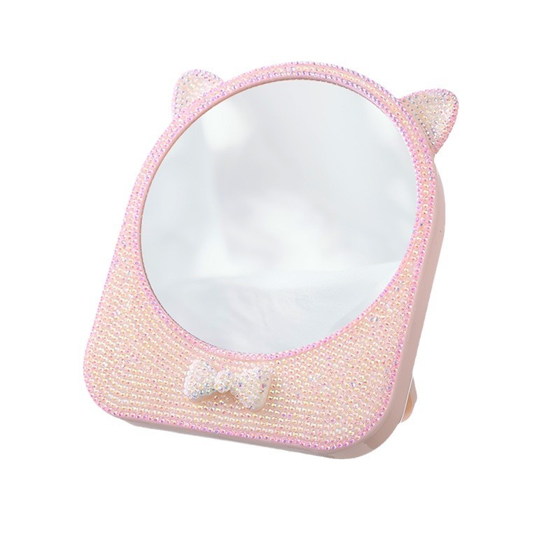 Espejo de maquillaje de escritorio de plástico ins espejo de maquillaje de niña almacén de arco espejo plegable lindo gato oídos espejo