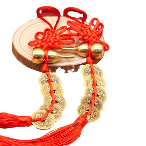 Pure Copper Five Emperors Coin Pendant Chinese Knot Open Copper Hoist Car Safety Pendant Resolve Door-to-Door Hanging Decoration