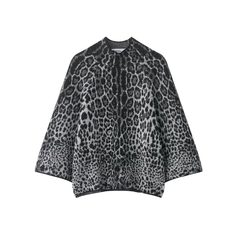 Za Cross-Border Foreign Trade European and American Style Women's Clothing New Design Self-Made Fashionable and Elegant Simple Animal Print Wide-Sleeve Knit Sweater