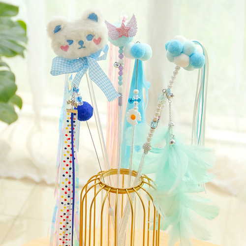 Extended cat teasing stick, cat teasing pole, replacement head combination, kitten sports interactive self-pleasure toy, cat relief