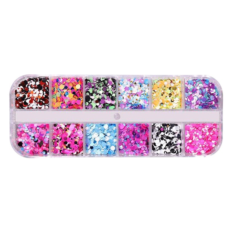 Popular de color de uñas lunares lentejuelas Super brillante blanco suave esmerilado color mágico sirena láser amor tamaño mezclado