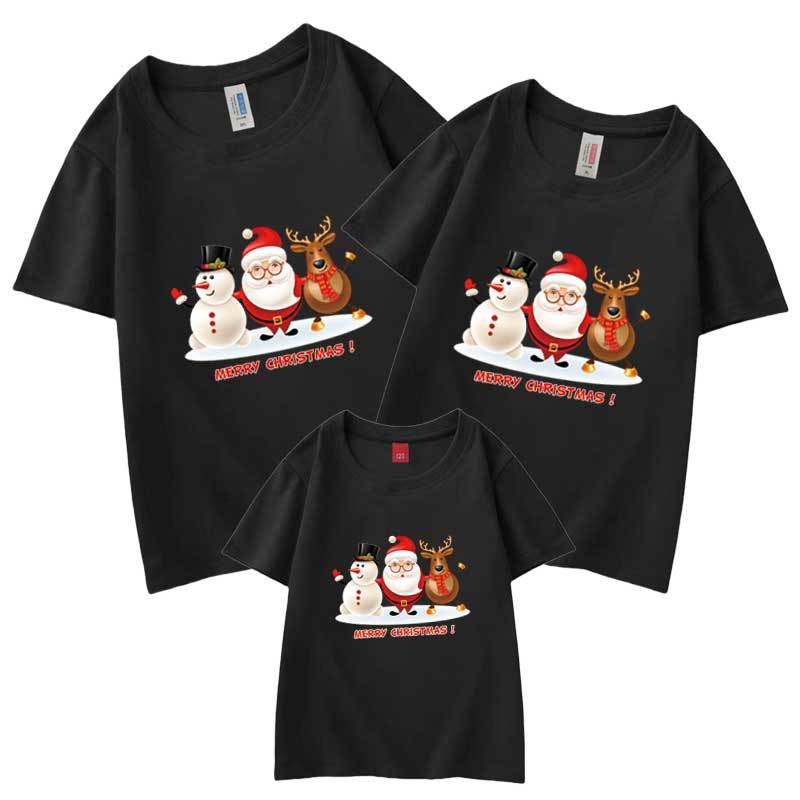 Ropa para niños Feliz Navidad padre-hijo Camiseta manga corta Nuevo 2024 nuevo tres boca cuatro boca hombres y mujeres transfronterizos