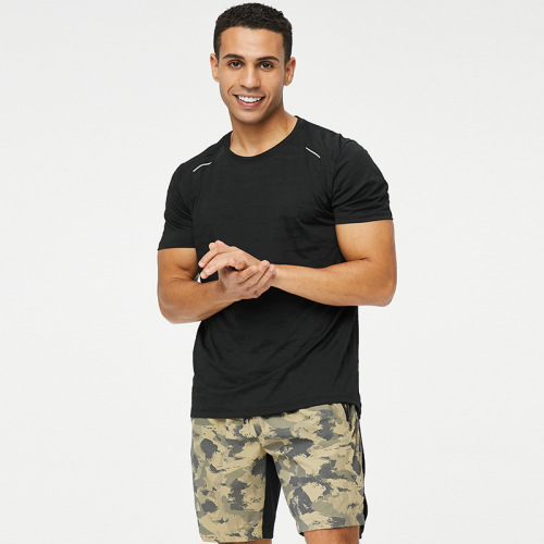 LULU Summer Men's Sports Quick-Dry Crew Neck T-Shirt Running Fitness High-Elastic Ice Silk Cold Sensation Short Sleeve Printed B
