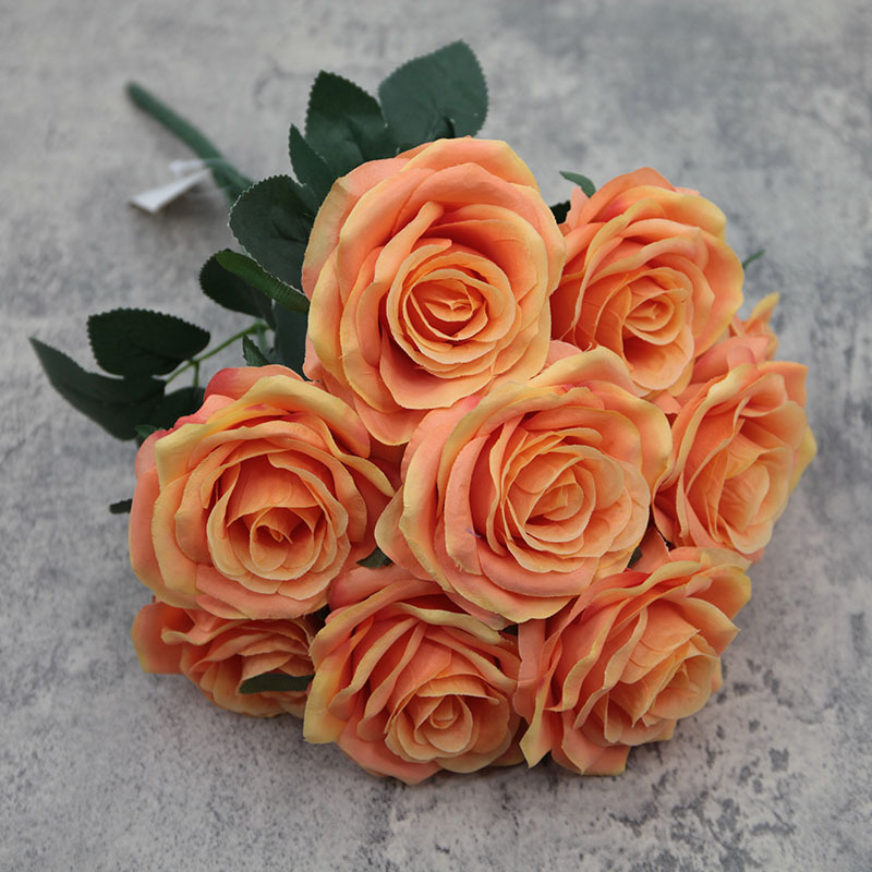 10-Cabeza de diamante Rosa flor artificial gran ramo artificial curling Rosa decoración de la boda flor de seda flor falsa al por mayor