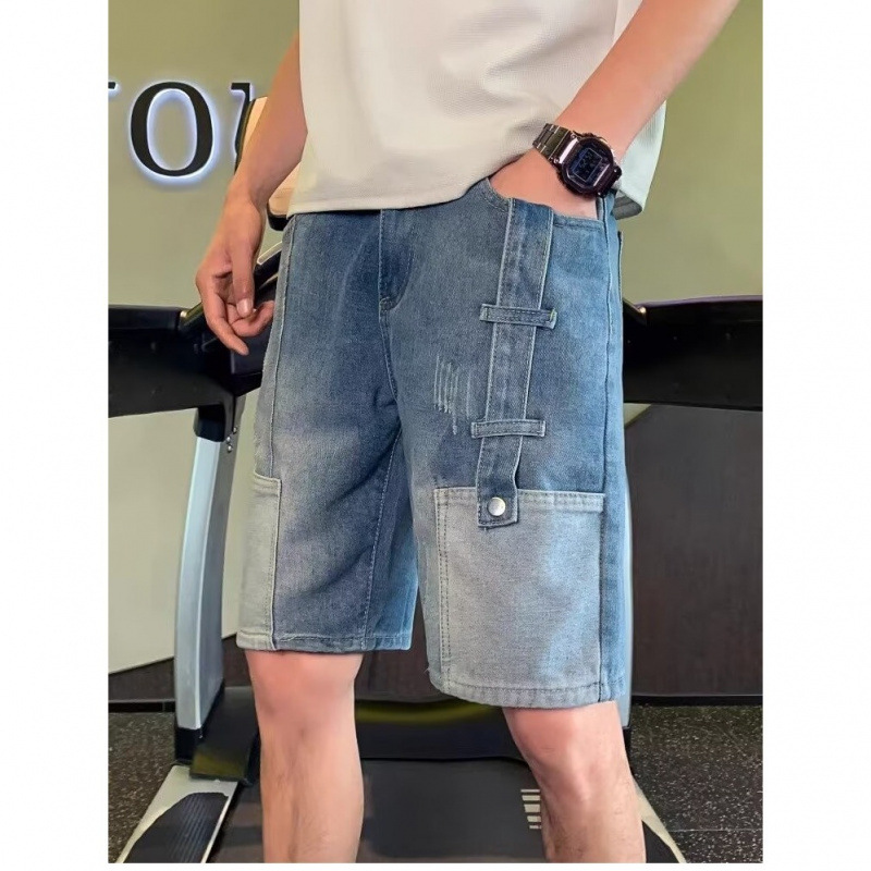 Denim-Shorts im Patchwork-Stil mit Taschen für Herren – lässige Cargo-Shorts für den Sommer, bequem und stylisch, Größen 28–36_voghion.com