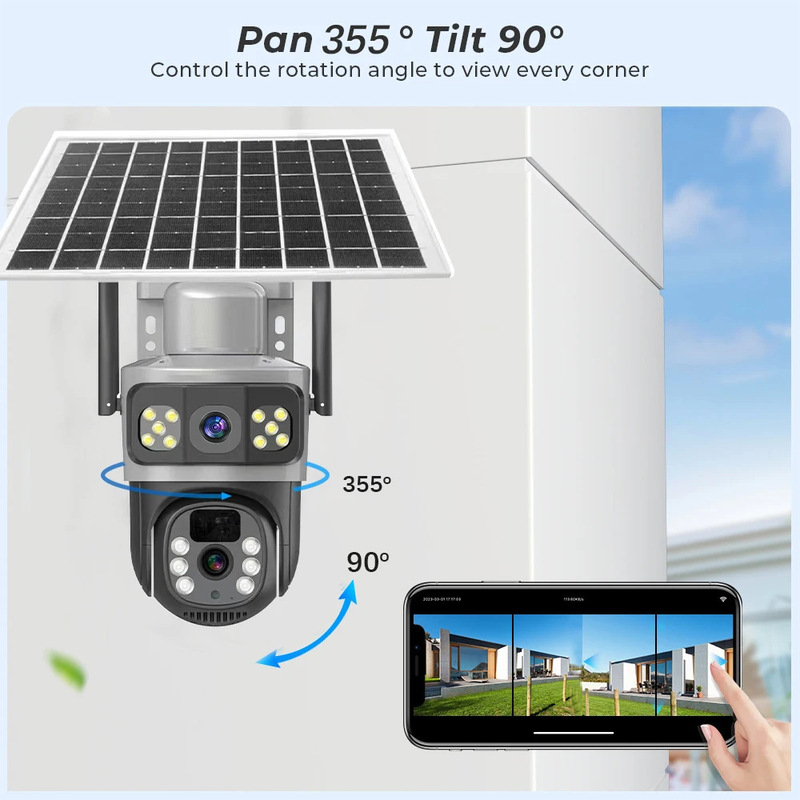 スーパービュー icsee 双眼 4G/AOV ソーラー監視カメラ低電力ブラックライトフルカラー IPcam|undefined