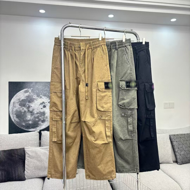 Cross-Border Srone Stone European and American New Solid Color Compass Sleeve Cargo Pants Multi-Pocket Casual Loose Long Pants for Men