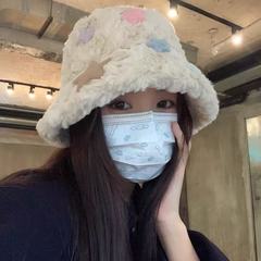 可爱星星毛绒渔夫帽女秋冬新款加厚毛绒可爱百搭护耳保暖显脸小无