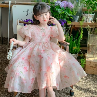 2024夏季女童薄荷曼波新款韩版洋气中大童礼服公主裙雪纺连衣裙子