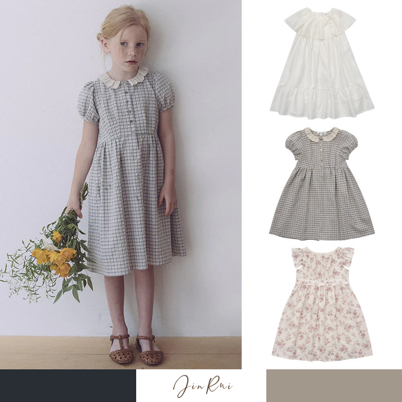 in stock Girls' Skirt dress 2025 Spring and Summer New LOU Girls Short-sleeved Ruffled A- line Princess Skirt