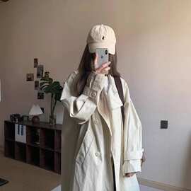 白色中长款高个子风衣外套女2026春秋新款英伦风休闲宽松大衣