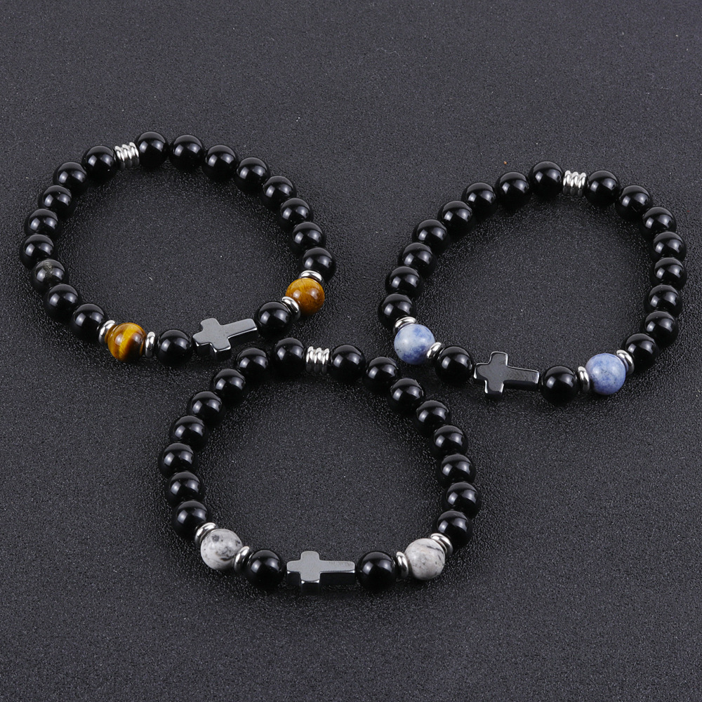 1 Piece Quantity Hip-Hop Retro Round Natural Stone Beaded Handmade Men's Bracelets Men Beaded Bracelets