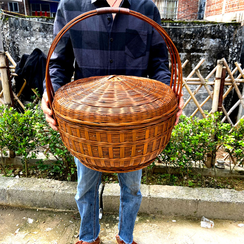 Cestas de bambú tejidas a mano al por mayor canasta de bodas canasta antiguo bambú tejido huevo canasta de almacenamiento de frutas con tapa