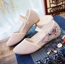 尖头鞋 单鞋 时尚牛筋底绣花布鞋 女单鞋春夏景泰蓝浅口布鞋