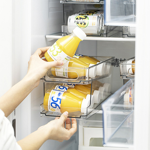 冰箱用收纳盒pet透明保鲜冷冻抽屉分装盒啤酒饮料双层收纳架塑料