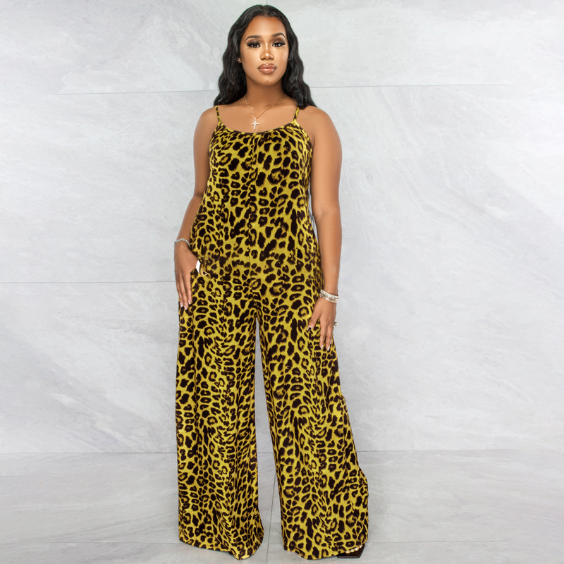 Jumpsuit Summer Leopard Print Strap Casual Jumpsuit Women