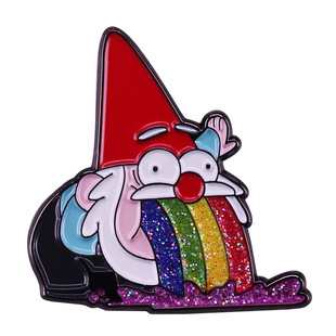 Cute Dwarf Vomiting and Diarrhea Brooch, Quirky Town Fan Fashion Accessory