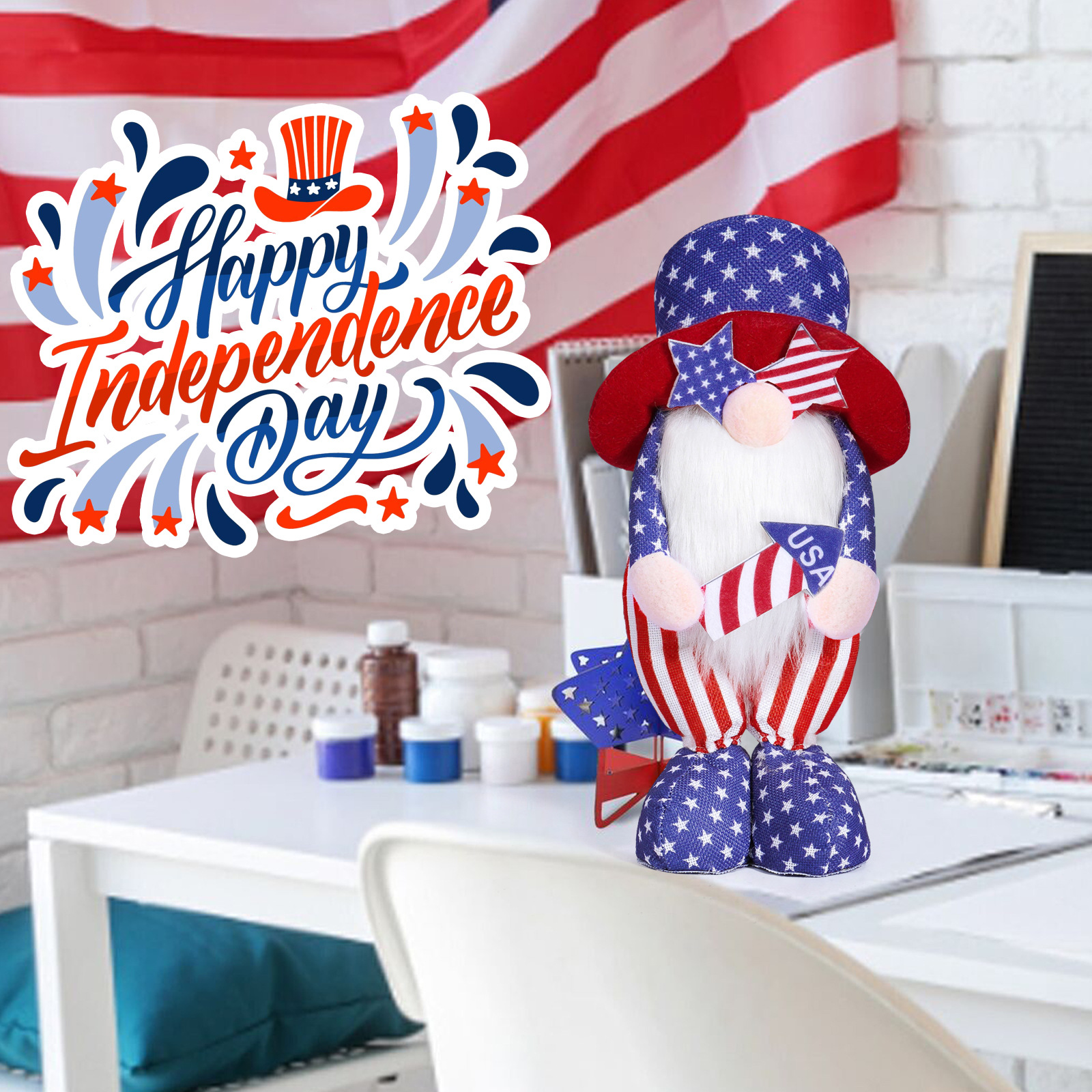 Muñeca sin cara transfronteriza Día de la Independencia de los Estados Unidos enana muñeca decoración regalo de vacaciones decoración