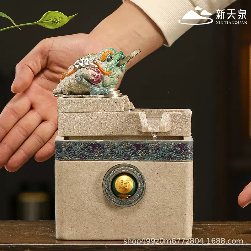 砂岩石金蟾流水生财摆件三足蟾蜍风水招财鱼缸小型水循环造景喷泉