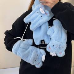 厨师鼠毛绒手套女冬季新款五指全包加绒加厚学生骑行防风防寒手套