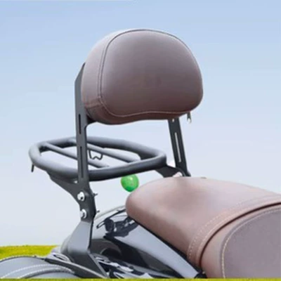 rear backrest low short — Motorcycle tail - qianjiang-flash-150250-curved-backrest-with-shelf-brown-cushion