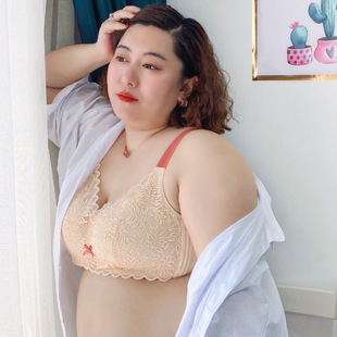 Thin underwear Women's Big chest small plus size fat mm200 kg lace push up breast adjustment bra
