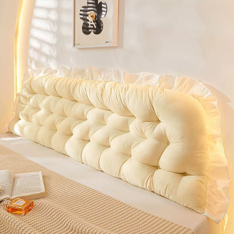 Bed Headboard Cushion Tape Pillow, Soft Ruffled Backrest, Sizes 50×90–50×200 cm