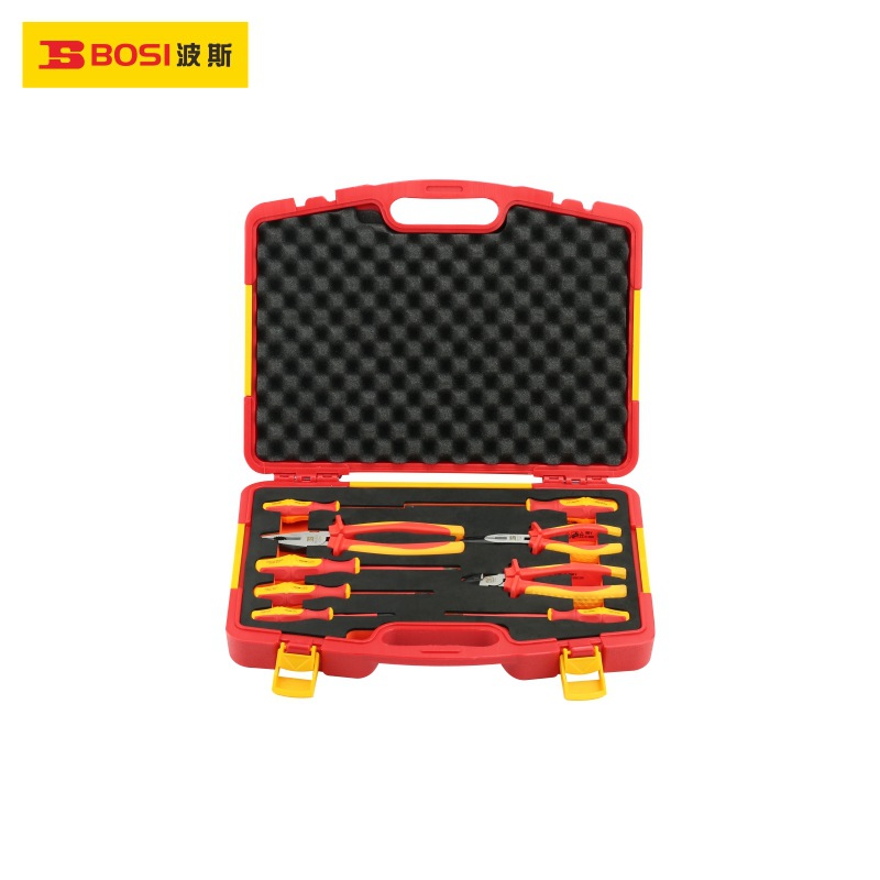 波斯电工工具9件套VDE绝缘耐压工具钢丝钳尖嘴钳斜口钳BS518009