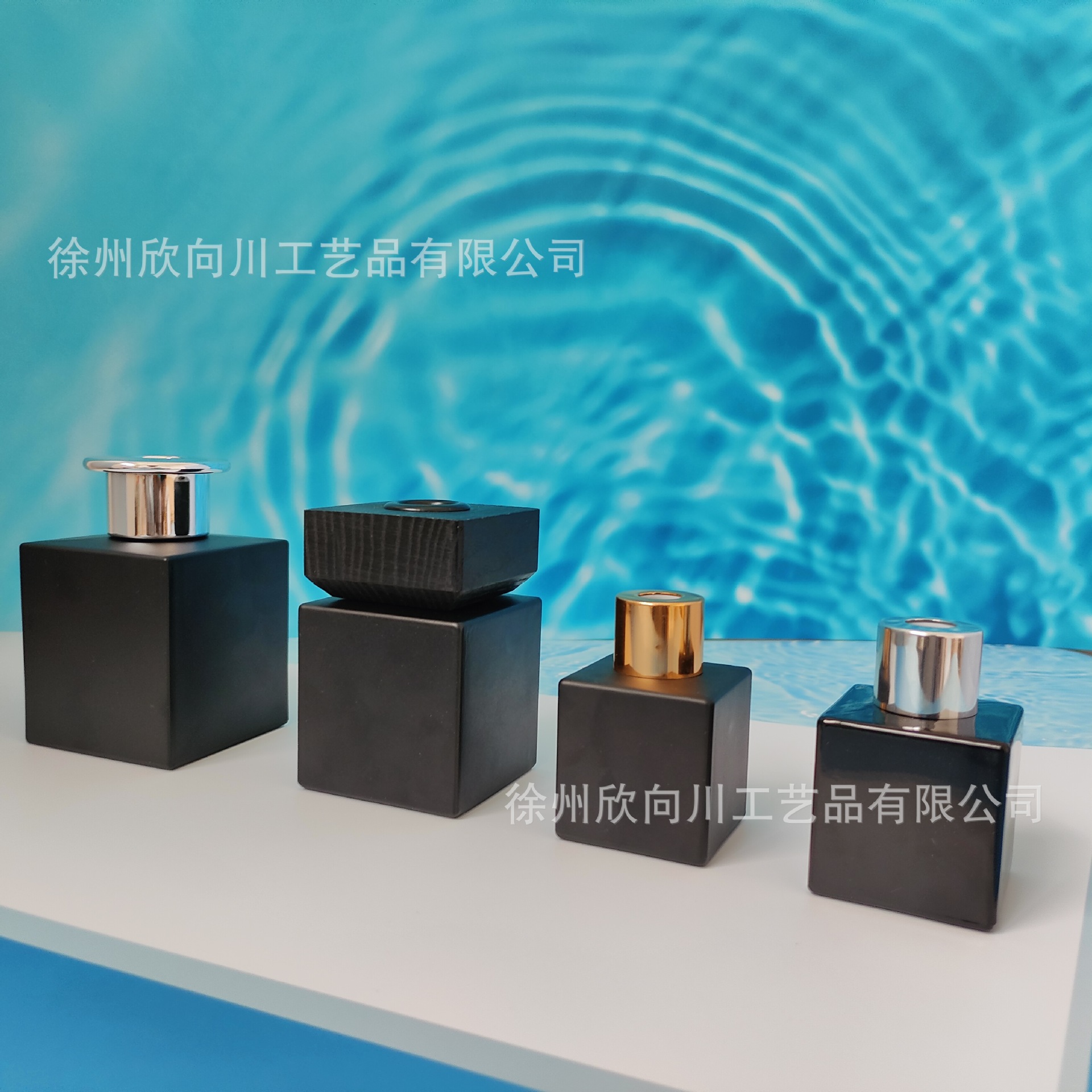 哑黑亮黑木方香薰瓶50-500mL扩香分装瓶正方体家居摆件酒店装饰品