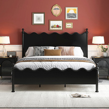 法式复古黑色波浪床主卧室双人实木床中古家具设计师款婚床小美式