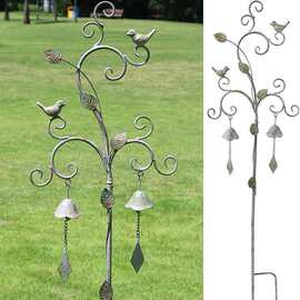 花园铁艺挂钩花卉挂架小鸟吊钩欧式插件做旧铁艺地插挂钩花园悬挂
