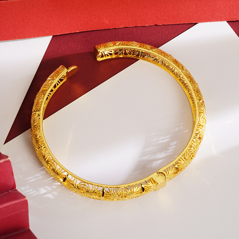 Oro seda tallada hebilla pulsera antigua herencia pulsera cobre aleación todo partido estilo chino joyería suministro al por mayor