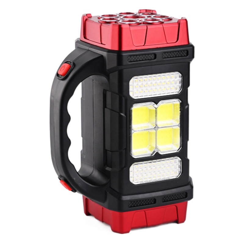 Linterna solar portátil de doble extremo, linterna LED recargable de alta intensidad para emergencias en exteriores, foco para acampada con doble fuente de luz USB.